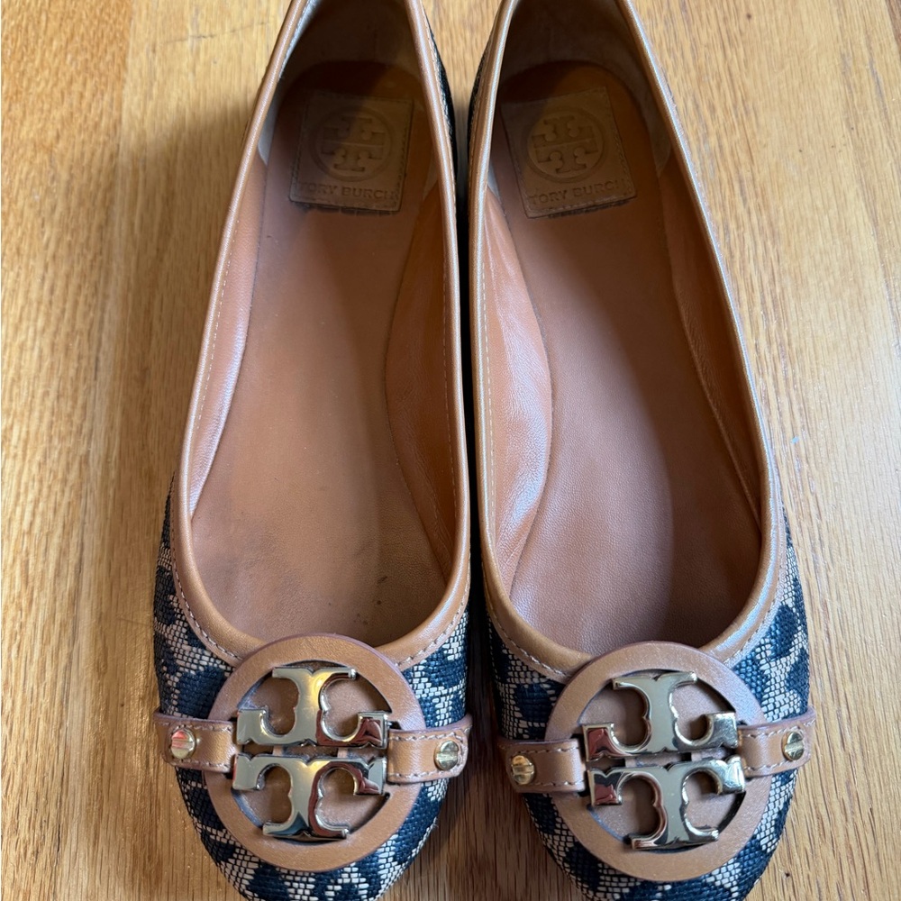 Tory Burch Black and Tan Leopard Print Flats